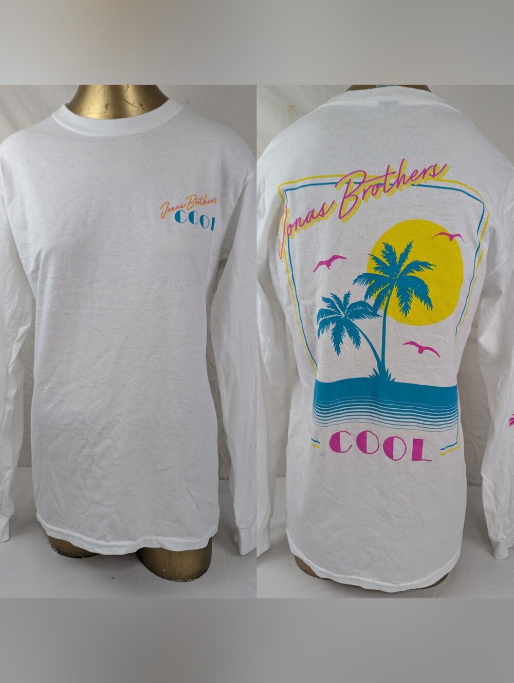 Jonas Brothers COOL Long Sleeve White Tee Palm Trees Tropical Small